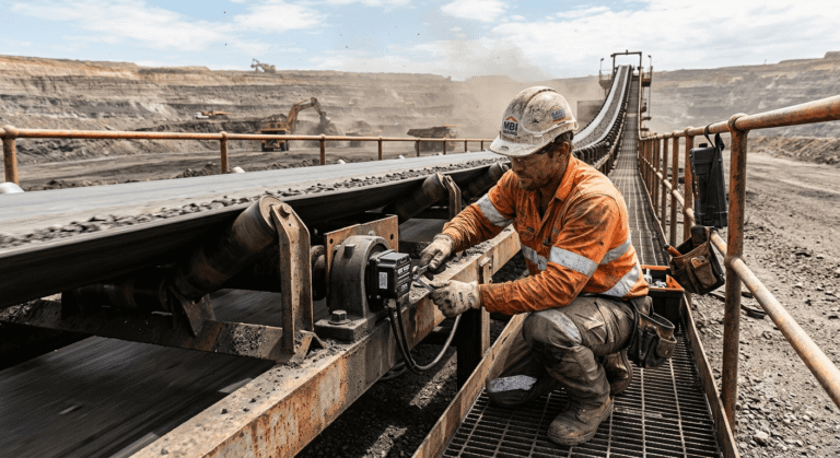 teachnician fitting a ruggedised sensor to conveyor